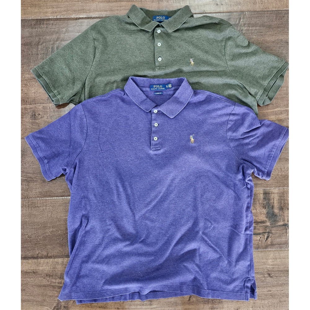 Preppy Lot of 2 Polo Ralph Lauren XL Classic Fit Polo Shirts Purple Olive Green